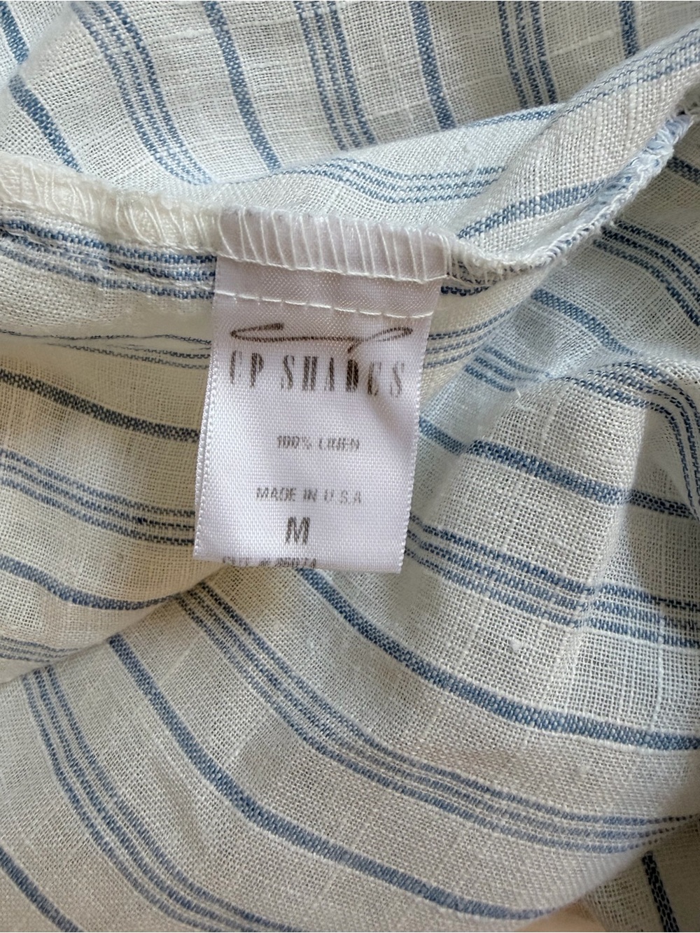 CP Shades White Blue Striped Split-Neck Tunic Top 100% Linen Beach Oversized M - Picture 9 of 11